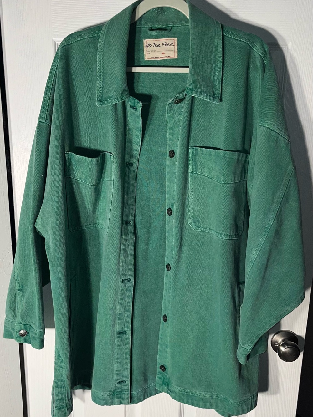 Women’s XL We the Free Madison City Denim Button Jacket Pockets Green Sold Out